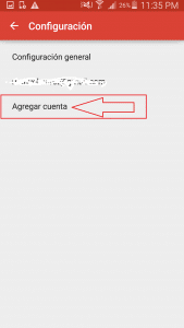 3.‐ Dentro de Configuración agregar cuenta nueva nos pedirá el correo.